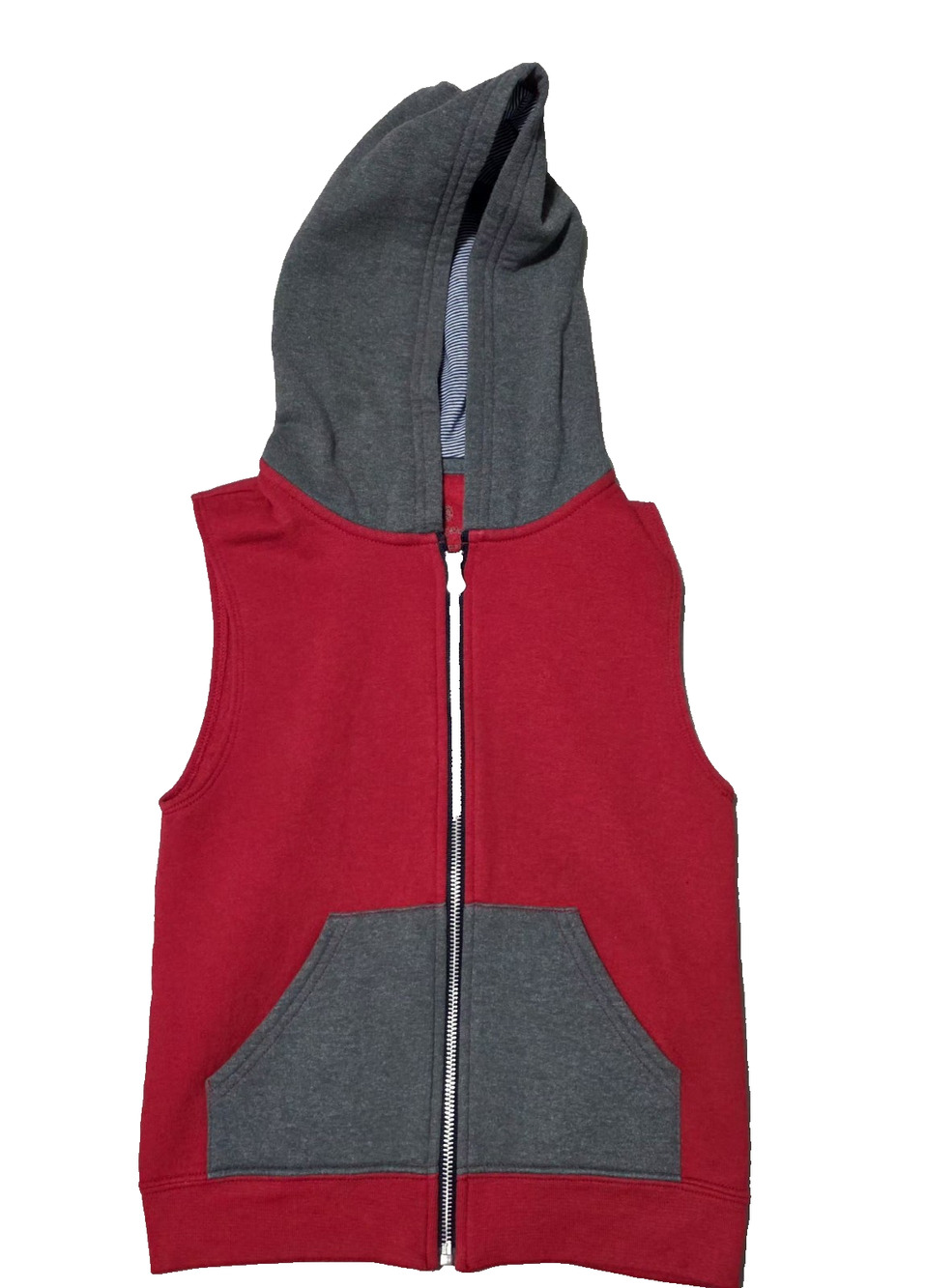 Fruit of the Loom Boys Sleeveless Hoodie Vest Size 6/7 Red & Grey Zip Up